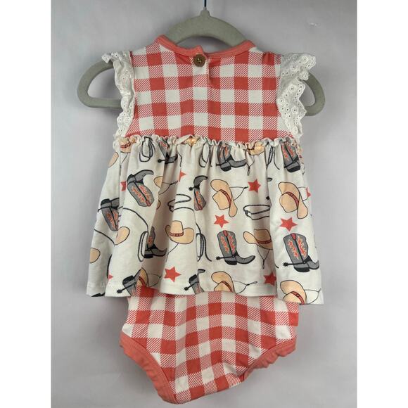 Tesa Babe Gingham Cowgirl Romper 9-12M, Western Boots Hats Rodeo Outfit - Picture 5 of 7
